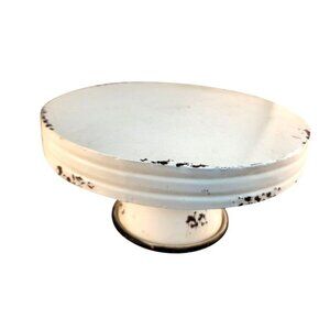 Rustic White Metal Pedestal Cake Stand 12 Inches Round Decorative Display Only